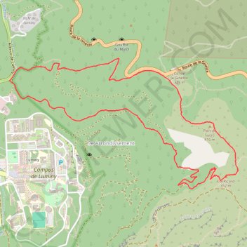 Itinéraire Vallon Ricard Luminy Marseille, distance, dénivelé, altitude, carte, profil, trace GPS