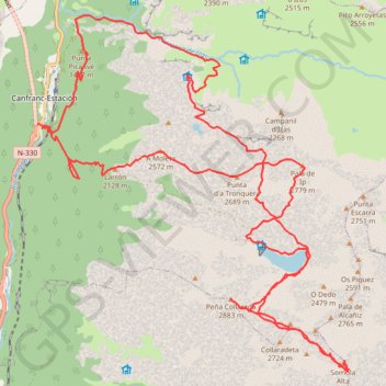 Itinéraire Moléta - Tronquéra - Pala de Ip - Collarada - Névéra - cirque de Saman, distance, dénivelé, altitude, carte, profil, trace GPS