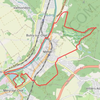 Itinéraire Téry sur Oise - Mériel, distance, dénivelé, altitude, carte, profil, trace GPS