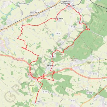Itinéraire Entre Lias et Lasserre par le petit canyon de la bouconne, distance, dénivelé, altitude, carte, profil, trace GPS