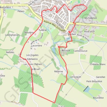 Itinéraire Mézin, des jardins paysagers à la table d'orientation - Pays d'Albret, distance, dénivelé, altitude, carte, profil, trace GPS