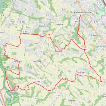 Itinéraire Entre Castanet Tolosan et l'Ariège, distance, dénivelé, altitude, carte, profil, trace GPS