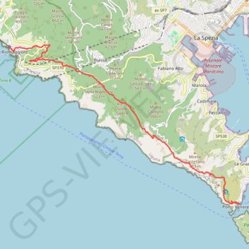Itinéraire Riommagiorre Porto venere par la corniche haute, distance, dénivelé, altitude, carte, profil, trace GPS