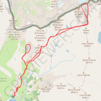 Itinéraire Gelas via le lac de Fenestre, distance, dénivelé, altitude, carte, profil, trace GPS