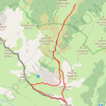 Itinéraire Pic Rouge et Col de la Cuarde en circuit depuis Lhers, distance, dénivelé, altitude, carte, profil, trace GPS