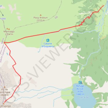 Itinéraire Pic d'Espingo depuis les granges d'Astau, distance, dénivelé, altitude, carte, profil, trace GPS