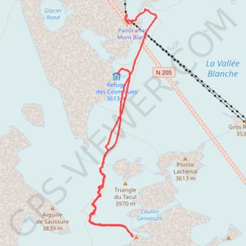 Itinéraire Mont Blanc du Tacul, distance, dénivelé, altitude, carte, profil, trace GPS