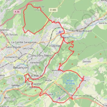 Itinéraire Saône Forêt de Chailluz, distance, dénivelé, altitude, carte, profil, trace GPS