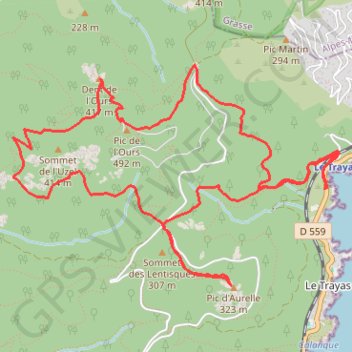 Itinéraire 2023 01 20 - le Trayas pic et dent de l'Ours pic d'Aurelle, distance, dénivelé, altitude, carte, profil, trace GPS