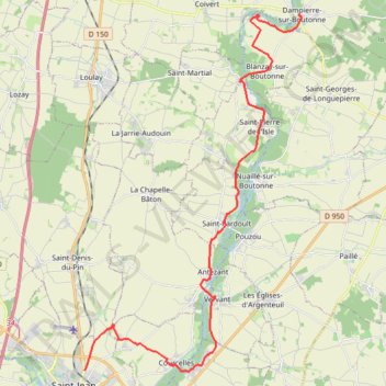 Itinéraire Dampierre sur Boutonne vers St Jean dY rives de Boutonne, distance, dénivelé, altitude, carte, profil, trace GPS