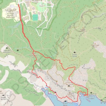 Itinéraire Traversée Morgiou - Sugiton depuis le domaine de Luminy, distance, dénivelé, altitude, carte, profil, trace GPS