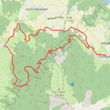 Itinéraire Le Balcon du Châtel - Cordéac, distance, dénivelé, altitude, carte, profil, trace GPS