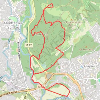 Itinéraire Trail Bord du Lez Clapiers, distance, dénivelé, altitude, carte, profil, trace GPS