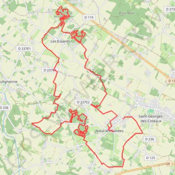 Itinéraire VTT Nieul Les Saintes, distance, dénivelé, altitude, carte, profil, trace GPS