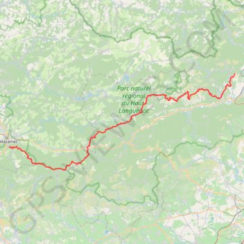 Itinéraire GR7 De Boussagues (Hérault) à Mazamet (Tarn), distance, dénivelé, altitude, carte, profil, trace GPS