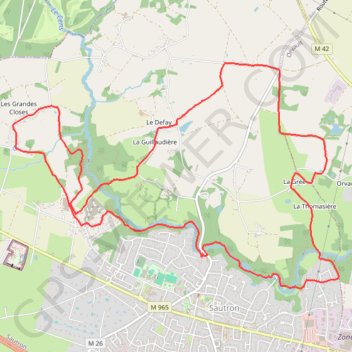 Itinéraire Vallée du Cens à Sautron, distance, dénivelé, altitude, carte, profil, trace GPS