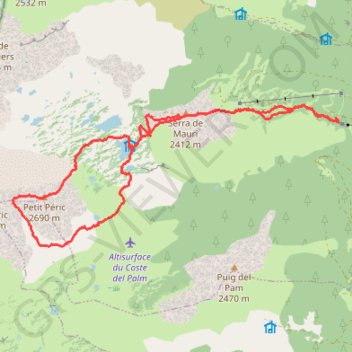 Itinéraire Le Petit Péric de Formiguères par les Camporells, distance, dénivelé, altitude, carte, profil, trace GPS