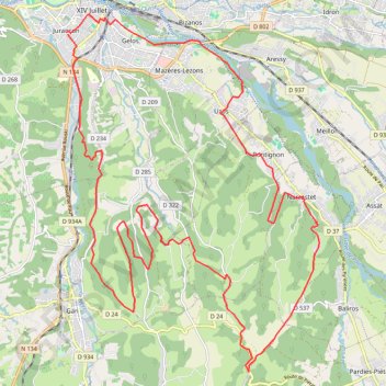 Itinéraire Circuit au Sud de Pau - Visite du Bois de Gelos, distance, dénivelé, altitude, carte, profil, trace GPS