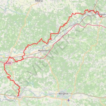 Itinéraire Périgueux - Sainte-Foy-la-Grande, distance, dénivelé, altitude, carte, profil, trace GPS