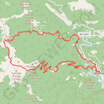 Itinéraire Montseny - El Café - Pla de la Calma - Montseny, distance, dénivelé, altitude, carte, profil, trace GPS