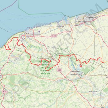 Itinéraire Wissant - Cassel, distance, dénivelé, altitude, carte, profil, trace GPS