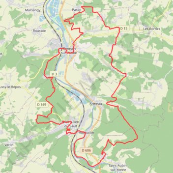 Itinéraire Villeneuve-sur-Yonne, distance, dénivelé, altitude, carte, profil, trace GPS