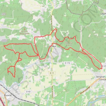 Itinéraire Sérignan du Comtat - Massif d'Uchaux - Le Castellas, distance, dénivelé, altitude, carte, profil, trace GPS