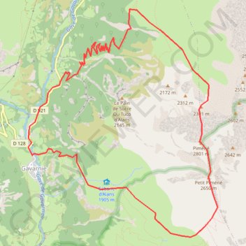 Itinéraire Piméné face nord, distance, dénivelé, altitude, carte, profil, trace GPS