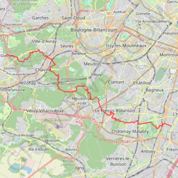 Itinéraire GRP Ceinture Verte de l'Île-de-France : Le Chesnay - Bourg-la-Reine, distance, dénivelé, altitude, carte, profil, trace GPS