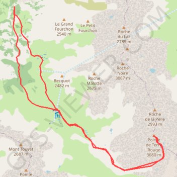 Itinéraire Pointe de Terre Rouge, distance, dénivelé, altitude, carte, profil, trace GPS