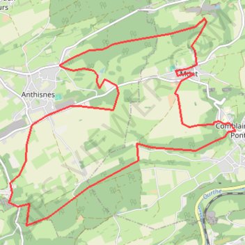 Itinéraire Mont - Anthisnes - Comblain-au-Pont - Mont, distance, dénivelé, altitude, carte, profil, trace GPS