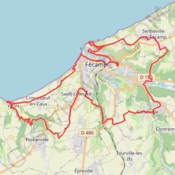 Itinéraire 🚵 Trace ,boucle Fécamp VTT, distance, dénivelé, altitude, carte, profil, trace GPS
