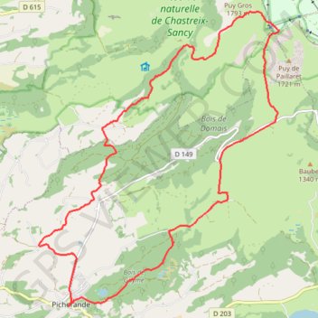 Itinéraire La Fontaine Salée - Picherande, distance, dénivelé, altitude, carte, profil, trace GPS