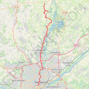 Itinéraire Nort-sur-Erdre / Nantes, distance, dénivelé, altitude, carte, profil, trace GPS