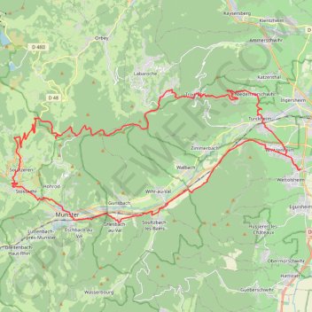 Itinéraire Wettolsheim - Trois Epis - Col du Wettstein - Munster - Wettolsheim, distance, dénivelé, altitude, carte, profil, trace GPS