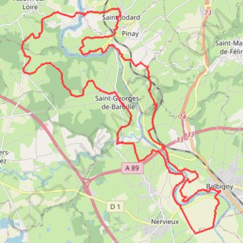 Itinéraire Escapade dans les Gorges de la Loire - Balbigny, distance, dénivelé, altitude, carte, profil, trace GPS