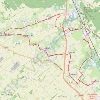 Itinéraire Boucle Salperwick - Houlle - Eperlecques - Watten - 11508 - UtagawaVTT.com, distance, dénivelé, altitude, carte, profil, trace GPS