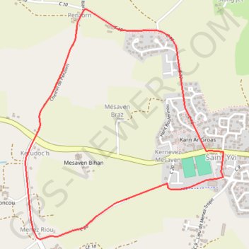 Itinéraire Saint-Yvi, distance, dénivelé, altitude, carte, profil, trace GPS
