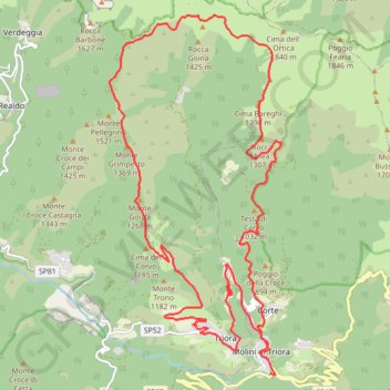 Itinéraire Rocca Mea, Molini di Triora, distance, dénivelé, altitude, carte, profil, trace GPS