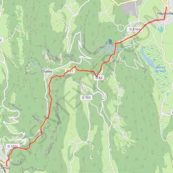 Itinéraire Hauteville-Tenay, distance, dénivelé, altitude, carte, profil, trace GPS