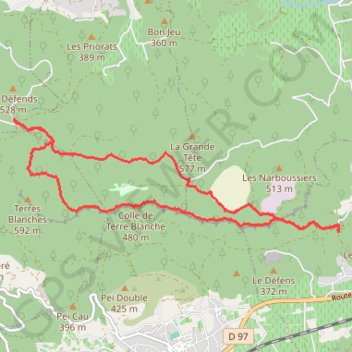 Itinéraire Carnoules-Le Plateau des Thèmes, distance, dénivelé, altitude, carte, profil, trace GPS
