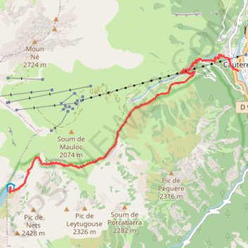 Itinéraire Hautes Pyrénées - De Cauterets au refuge d'Ilheou, distance, dénivelé, altitude, carte, profil, trace GPS