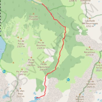 Itinéraire Orlu refuge d'en Beys, distance, dénivelé, altitude, carte, profil, trace GPS
