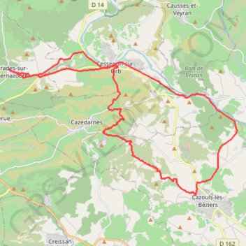 Itinéraire Boucle Prades - Cessenon - Cazouls, distance, dénivelé, altitude, carte, profil, trace GPS
