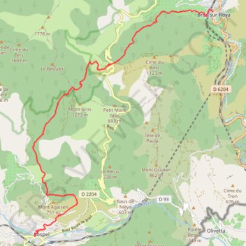 Itinéraire Breil-sur-Roya > Sospel (Via Alpina), distance, dénivelé, altitude, carte, profil, trace GPS