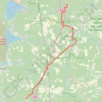 Itinéraire Via Turonensis de Belin-Béliet à Onesse-Laharie, distance, dénivelé, altitude, carte, profil, trace GPS