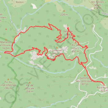Itinéraire Pic de l'Ours, Dent de l'Ours, Ravin du Mal-Infernet et Pic d'Aurelles depuis le Col des Lentisques, distance, dénivelé, altitude, carte, profil, trace GPS