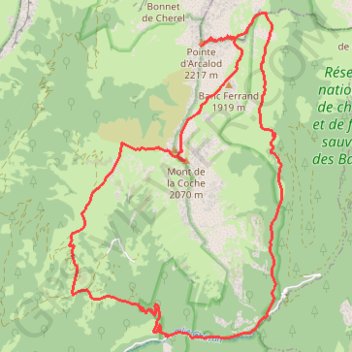 Itinéraire Boucle Arcalod-Mont de la Coche depuis Bellevaux, distance, dénivelé, altitude, carte, profil, trace GPS
