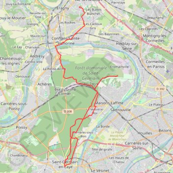 Itinéraire Retour Forêt de Saint Germain - Eragny, distance, dénivelé, altitude, carte, profil, trace GPS