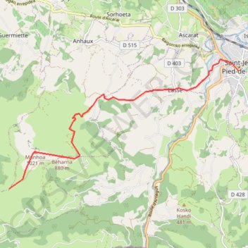 Itinéraire Col d'Urdanzia - Saint Jean Pied de Port, distance, dénivelé, altitude, carte, profil, trace GPS